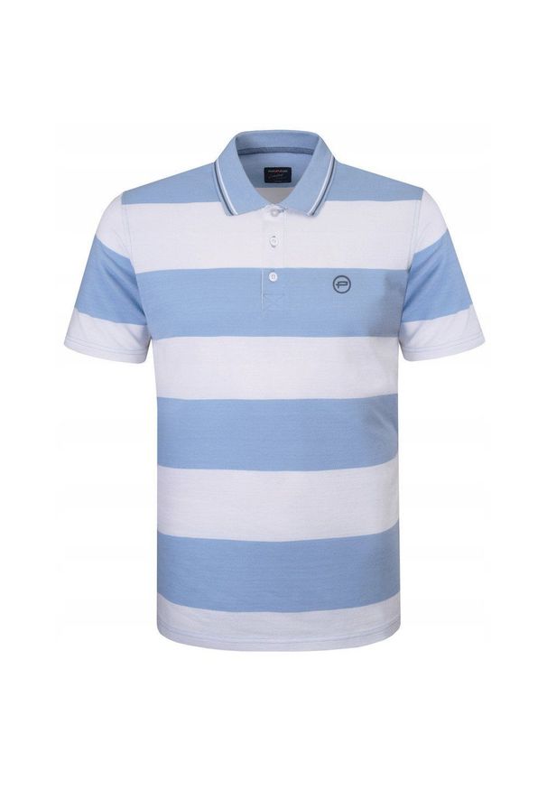 Koszulka Polo - Męska - Pako Jeans - Biało-Niebieskie Pasy. Okazja: na co dzień. Typ kołnierza: polo. Kolor: niebieski. Materiał: bawełna. Wzór: paski, prążki. Styl: casual