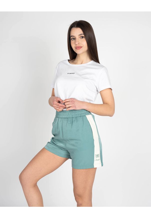 Pinko Szorty "Allagare" | 1V10QJ Y816 | Allagare Shorts | Kobieta | Biały, Zielony. Okazja: na co dzień. Stan: podwyższony. Kolor: zielony, biały, wielokolorowy. Materiał: wiskoza, poliester. Wzór: nadruk. Styl: casual