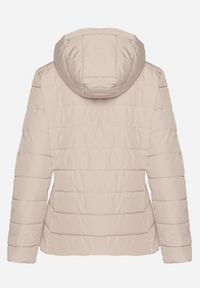 Born2be - Ciemnobeżowa Przejściowa Kurtka z Pikowanymi Przeszyciami i Odpinanym Kapturem Olunea. Okazja: na co dzień, na spacer. Kolor: beżowy. Materiał: poliester, jeans. Styl: casual, elegancki #2