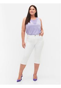 Zizzi Spodnie capri O10305H Biały Slim Fit. Kolor: biały. Materiał: syntetyk, bawełna