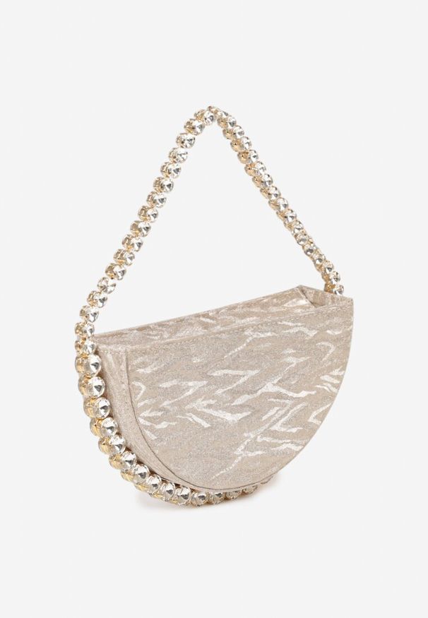 Born2be - Złota Torebka Wieczorowa z Rączką Zdobiona Biżuteryjnymi Cyrkoniami Danollie. Kolor: złoty. Wzór: aplikacja. Materiał: zdobione. Styl: wizytowy