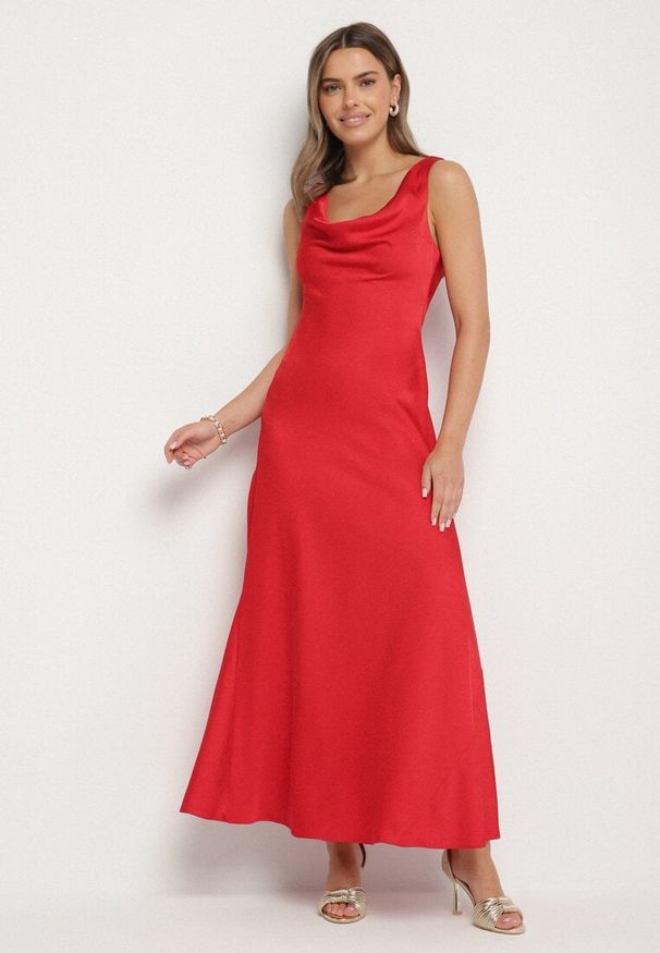 Born2be - Czerwona Sukienka Vices z Ozdobnym Tyłem i Wiązaniem Zimea. Okazja: na randkę, na imprezę, na wesele, na ślub cywilny. Kolor: czerwony. Styl: klasyczny