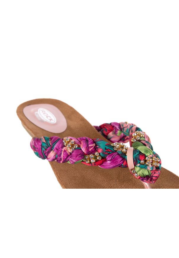 Klapki Rock Herba Violet, Wielokolorowy, Materiał. Kolor: fioletowy. Materiał: tkanina. Wzór: paski, kwiaty. Styl: rockowy