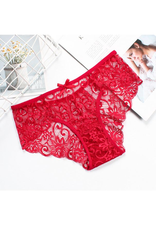 Intica - Koronkowe majtki damskie z delikatnego materiału Taline. Kolor: czerwony. Materiał: materiał, koronka. Wzór: koronka