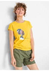 Shirt z krótkim rękawem i nadrukiem bonprix żółty kanarkowy z nadrukiem. Kolor: żółty. Długość rękawa: krótki rękaw. Długość: krótkie. Wzór: nadruk #7