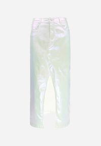 Born2be - Biała Połyskująca Spódnica Maxi z Rozcięciem Vichet. Kolor: biały. Materiał: tkanina #3