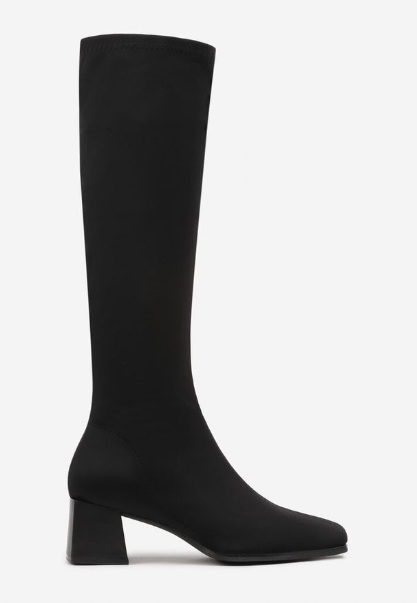 Renee - Czarne Kozaki na Słupku z Kwadratowym Noskiem Terilaye. Kolor: czarny. Materiał: dzianina, jedwab. Obcas: na słupku. Styl: klasyczny