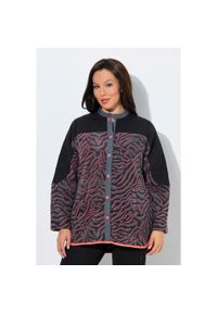 ULLA POPKEN - Damskie Długa kurtka polarowa wzór w panterkę stójka długi rękaw. Typ kołnierza: kołnierzyk stójkowy. Kolekcja: plus size. Kolor: czarny. Materiał: poliester, materiał. Długość rękawa: długi rękaw. Długość: długie. Wzór: motyw zwierzęcy #1