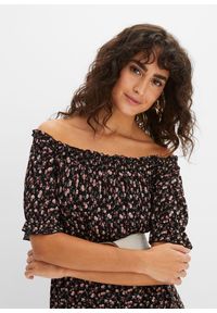 bonprix - Długa sukienka z czystej wiskozy. Kolor: czarny. Materiał: wiskoza. Wzór: nadruk. Typ sukienki: z odkrytymi ramionami. Długość: maxi #2