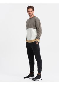 Ombre Clothing - Bluza męska OVERSIZE z kontrastowym łączeniem kolorów - khaki V7 - Rozmiar: XL. Kolor: brązowy. Materiał: materiał, poliester, bawełna. Wzór: aplikacja #4