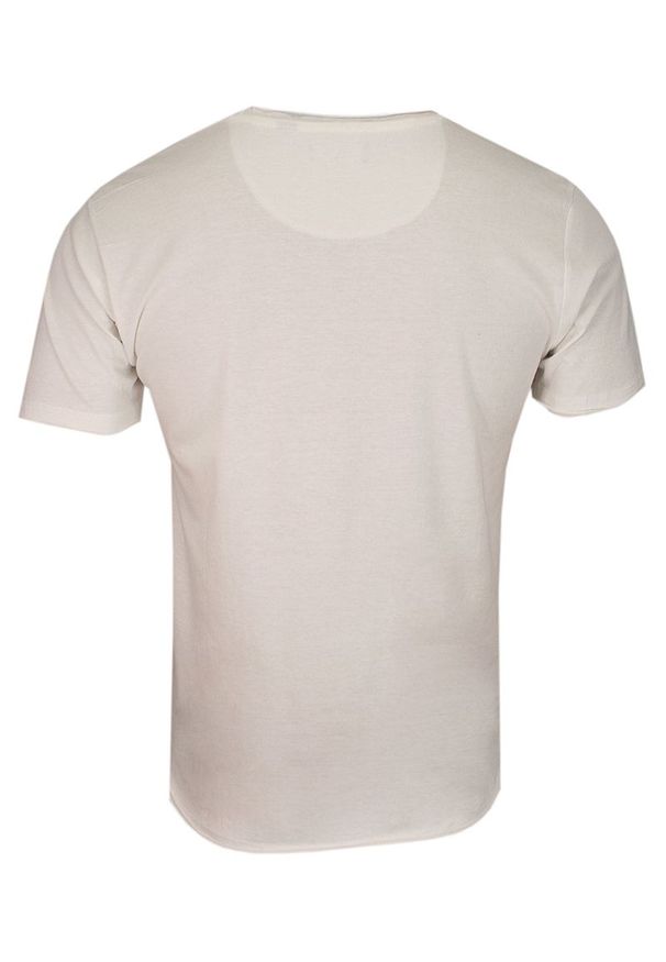 Brave Soul - Kremowy T-Shirt (Koszulka) Bez Nadruku -BRAVE SOUL- Męski, Okrągły Dekolt, Écru, Postrzępione Brzegi. Okazja: na co dzień. Kolor: beżowy, brązowy, wielokolorowy. Materiał: bawełna. Styl: casual