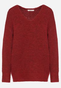 Born2be - Bordowy Sweter z Dodatkiem Wełny i Dekoltem w Serek Estorea. Okazja: na co dzień. Typ kołnierza: dekolt w serek. Kolor: czerwony. Materiał: wełna. Styl: elegancki, casual, klasyczny #5
