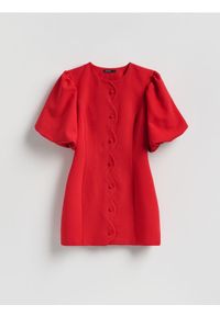 Reserved - Sukienka z bufiastymi rękawami - czerwony. Kolor: czerwony. Materiał: wiskoza, tkanina #1