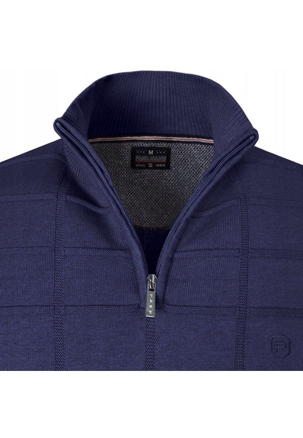 Elegancki Sweter Męski (Zamek) - Pako Jeans - Wysoki Dekolt, Granatowy. Kolor: niebieski. Materiał: bawełna. Styl: elegancki