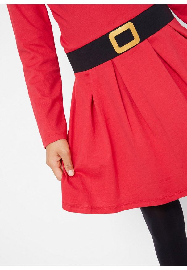 bonprix - Sukienka dziewczęca bożonarodzeniowa z dżerseju. Kolor: czerwony. Materiał: jersey. Długość rękawa: długi rękaw