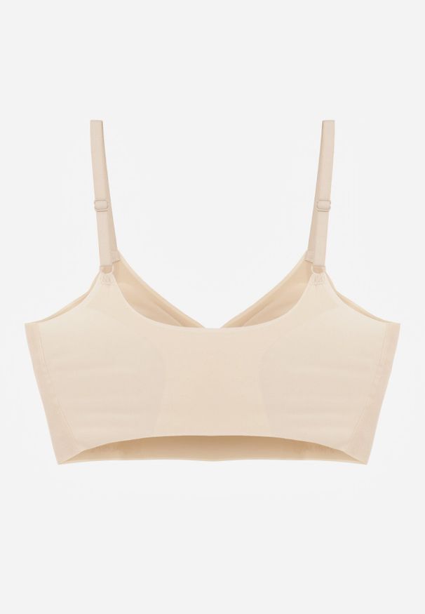 Born2be - Beżowy Bezszwowy Biustonosz Bez Fiszbin z Elastycznego Materiału Edalith. Kolor: beżowy. Materiał: materiał. Wzór: gładki