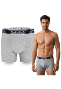 Bawełniane, Klasyczne Bokserki Męskie - Pako Jeans - Popielate. Kolor: szary. Materiał: elastan, bawełna #4