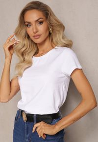 Renee - Biały T-shirt z Linii Basic Apoxis. Kolor: biały. Materiał: dzianina. Wzór: jednolity. Styl: elegancki