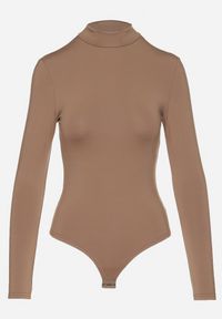 Born2be - Beżowe Prążkowane Body z Półgolfem i Dodatkiem Wiskozy Naonaya. Kolor: beżowy. Materiał: wiskoza, prążkowany #4