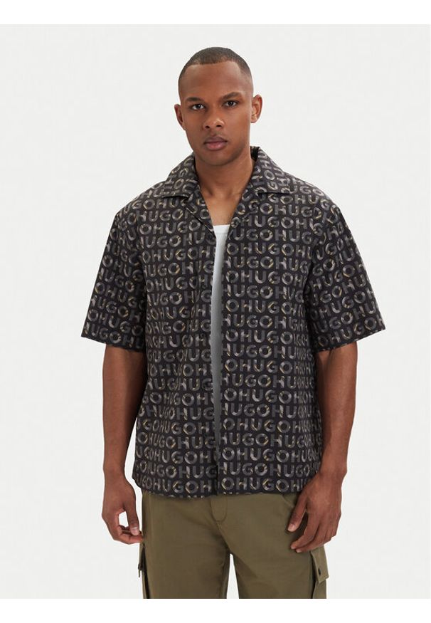 Hugo - HUGO Koszula Espino 50560606 Czarny Oversize. Kolor: czarny. Materiał: bawełna