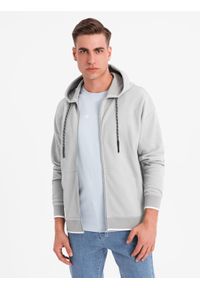 Ombre Clothing - Męska bluza dresowa z kapturem o delikatnej strukturze – szara V4 - Rozmiar: XL. Okazja: na co dzień. Typ kołnierza: kaptur. Kolor: szary. Materiał: dresówka. Styl: sportowy, casual #5