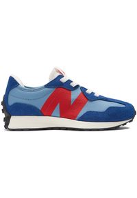 Buty dziecięce New Balance PH327VD – niebieskie. Okazja: na co dzień. Kolor: niebieski. Materiał: zamsz, skóra, guma. Szerokość cholewki: normalna