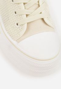 Renee - Beżowe Plecione Trampki na Platformie Irivana. Kolor: beżowy. Materiał: zamsz, jeans. Szerokość cholewki: normalna. Wzór: haft. Obcas: na platformie. Styl: sportowy, boho #3