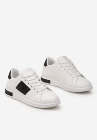 Renee - Biało-Czarne Sneakersy z Metalicznymi Wstawkami i Cyrkoniami na Grubej Podeszwie Wirela. Kolor: biały #3