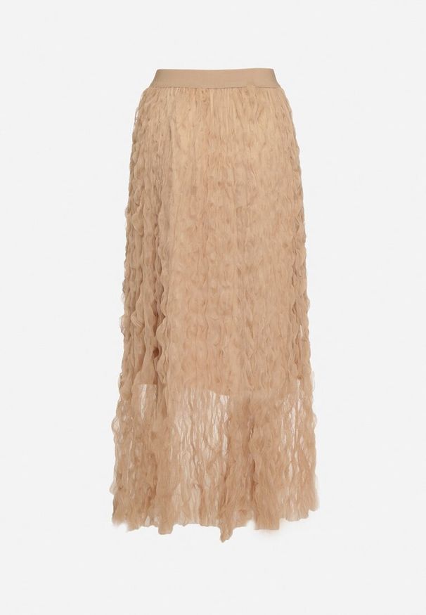 Born2be - Brązowa Rozkloszowana Spódnica z Półtransparentnego Materiału z Ozdobnym Tłoczeniem Zerivra. Okazja: na co dzień. Kolor: beżowy. Materiał: materiał. Styl: casual, klasyczny, elegancki