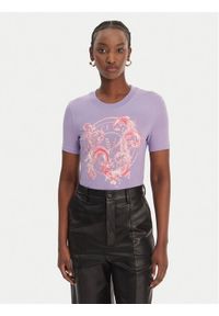Versace Jeans Couture T-Shirt 80HAHE01 CJ02E Fioletowy Slim Fit. Kolor: fioletowy. Materiał: bawełna #1