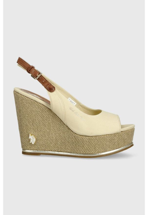 U.S. Polo Assn. sandały AYLIN damskie na koturnie AYLIN013D. Zapięcie: klamry. Kolor: beżowy. Materiał: materiał, guma. Wzór: gładki. Obcas: na koturnie. Wysokość obcasa: średni
