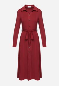 Born2be - Bordowa Sukienka Maxi o Koszulowym Fasonie z Wiązaniem mZynlee. Okazja: na co dzień. Kolor: czerwony. Materiał: wiskoza. Typ sukienki: koszulowe. Styl: klasyczny, casual, elegancki. Długość: maxi #6