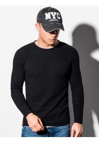 Ombre Clothing - Sweter męski E121 - czarny - XXL. Okazja: na co dzień. Kolor: czarny. Materiał: bawełna. Styl: casual, elegancki, klasyczny