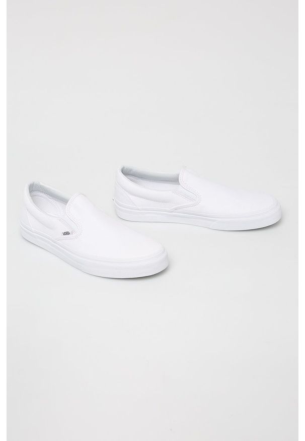 Vans - Tenisówki CLASSIC SLIP-ON. Zapięcie: bez zapięcia. Kolor: biały. Materiał: skóra, guma. Szerokość cholewki: normalna. Wzór: aplikacja