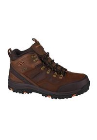 skechers - Buty trekkingowe męskie Skechers Relmenttraven. Wysokość cholewki: za kostkę. Zapięcie: sznurówki. Kolor: brązowy. Materiał: materiał, syntetyk. Szerokość cholewki: normalna
