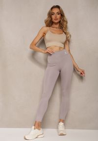 Renee - Szare Legginsy High Waist z Gumką w Pasie Cloen. Okazja: na co dzień, na spacer. Stan: podwyższony. Kolor: szary. Styl: klasyczny, casual #3