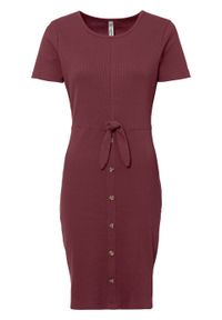 Sukienka w prążek z bawełny organicznej z ozdobnymi guzikami bonprix czerwony rubinowy. Kolor: czerwony. Materiał: bawełna. Wzór: prążki #1