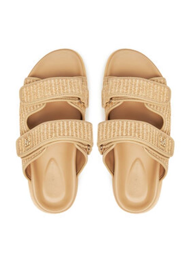 TOMMY HILFIGER - Tommy Hilfiger Klapki Double Strap Raffia FW0FW08940 Beżowy. Kolor: beżowy