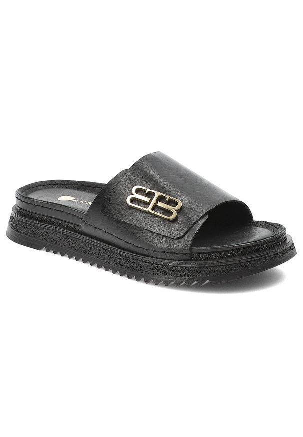 Czarne Klapki Armodo Modne Wsuwane Obuwie Damskie. Okazja: na co dzień. Kolor: czarny. Materiał: materiał. Wzór: aplikacja. Sezon: lato. Styl: casual, klasyczny, elegancki