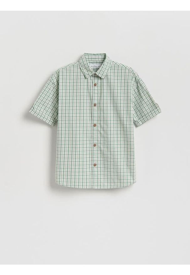 Reserved - Bawełniana koszula w kratę - zielony. Kolor: zielony. Materiał: bawełna