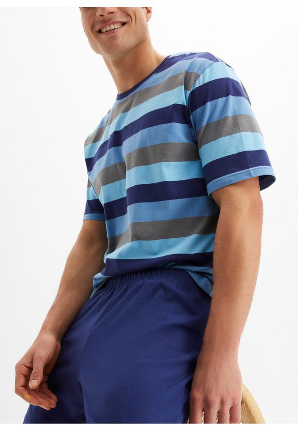 bonprix - Piżama z krótkimi spodniami (2 części). Kolor: niebieski. Długość: krótkie. Wzór: paski