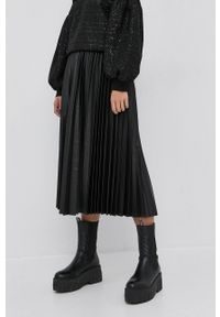 Karl Lagerfeld Spódnica kolor czarny midi rozkloszowana. Kolor: czarny. Materiał: skóra