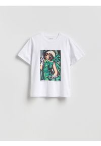 Reserved - T-shirt z nadrukiem - biały. Kolor: biały. Materiał: dzianina, bawełna. Wzór: nadruk #1