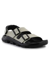 Sandały Birkenstock Mogami 1027089 beżowy. Okazja: na spacer. Zapięcie: pasek. Kolor: beżowy. Materiał: materiał. Wzór: paski. Sezon: lato. Sport: turystyka piesza #1