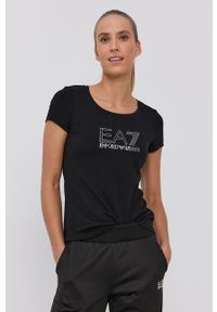 EA7 Emporio Armani T-shirt damski kolor czarny. Okazja: na co dzień. Kolor: czarny. Wzór: nadruk. Styl: casual #1