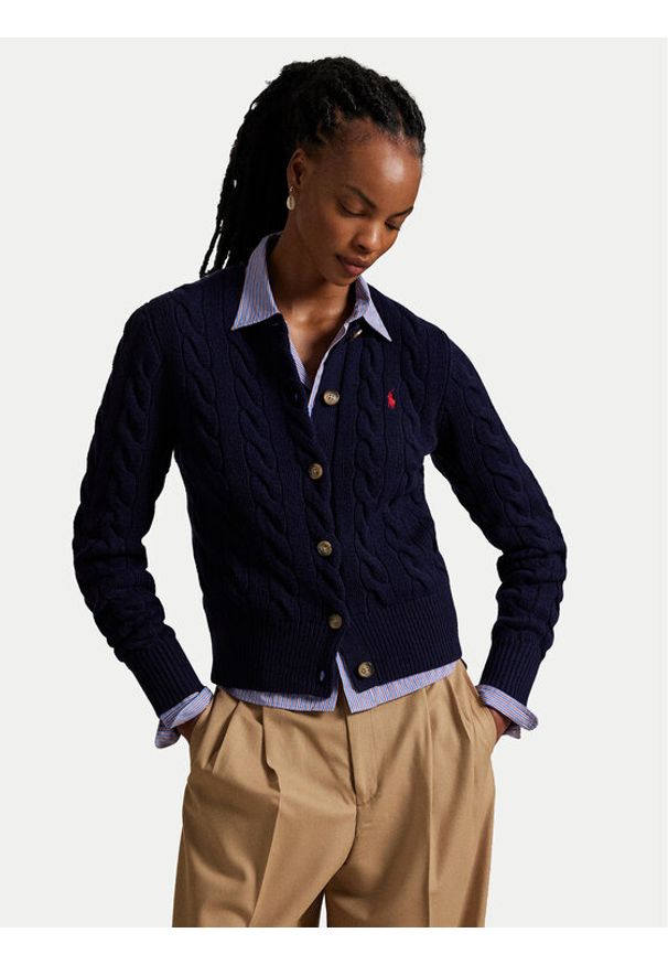 Polo Ralph Lauren Kardigan 211972104004 Granatowy Slim Fit. Typ kołnierza: polo. Kolor: niebieski. Materiał: wełna