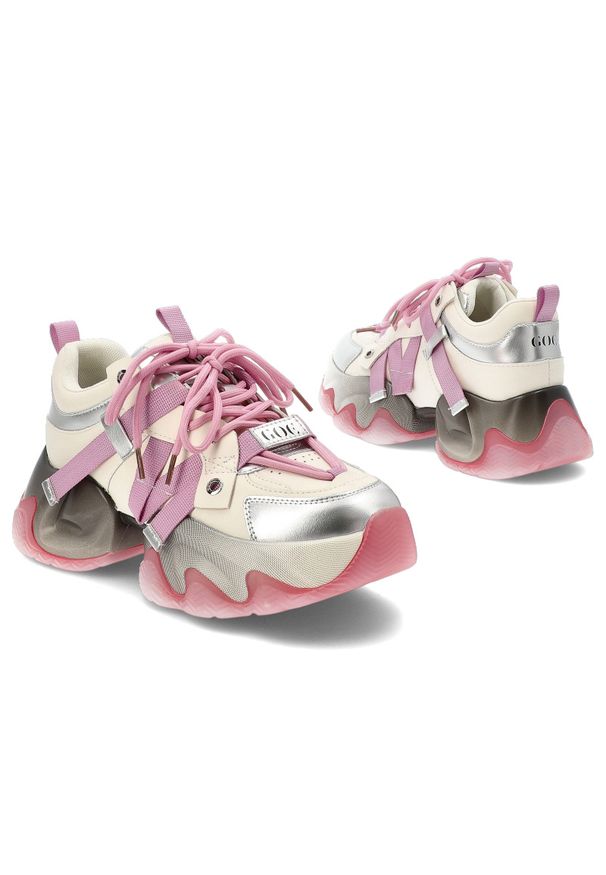 Różowe Sneakersy GOE Stylowe Obuwie Damskie. Okazja: na co dzień. Zapięcie: sznurówki. Kolor: różowy. Materiał: materiał. Styl: elegancki