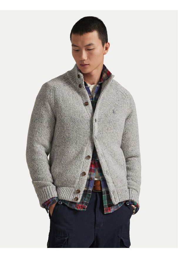Polo Ralph Lauren Kardigan 710979109002 Szary Regular Fit. Typ kołnierza: polo. Kolor: szary. Materiał: wełna