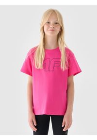 4f - 4F T-shirt z nadrukiem dziewczęcy - różowy 152 (11-12 lat). Okazja: na co dzień. Kolor: różowy. Materiał: bawełna, jersey, dzianina. Długość rękawa: krótki rękaw. Długość: krótkie. Wzór: nadruk. Sezon: lato. Styl: sportowy, klasyczny, casual