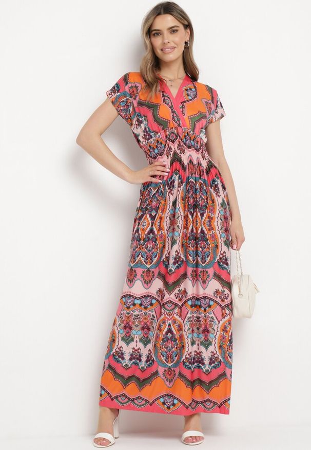 Born2be - Pomarańczowa Sukienka Maxi w Stylu Boho z Elastycznej Wiskozy Arnevia. Okazja: na co dzień. Kolor: pomarańczowy. Materiał: wiskoza. Typ sukienki: proste. Styl: boho. Długość: maxi